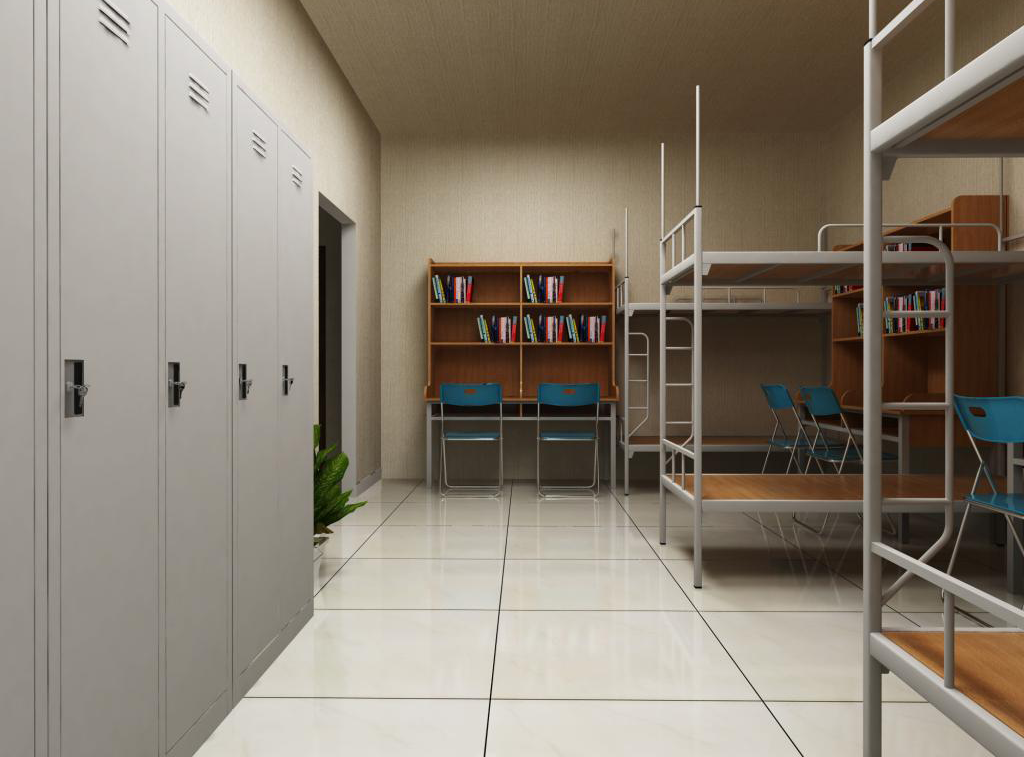 Các sản phẩm giường tầng, tủ đựng đồ, bàn ghế học sinh được bố trí ngăn nắp và tiết kiệm không gian phòng ký túc xá